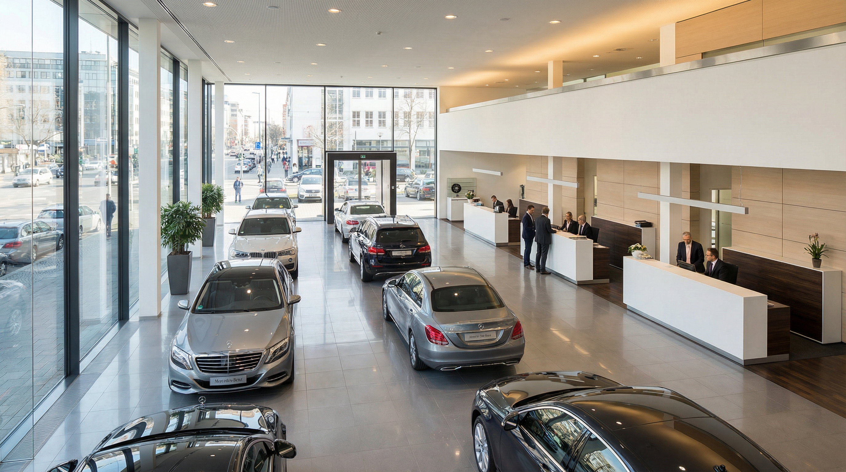 Moderner deutscher Autohaus-Showroom mit Premium-Fahrzeugen